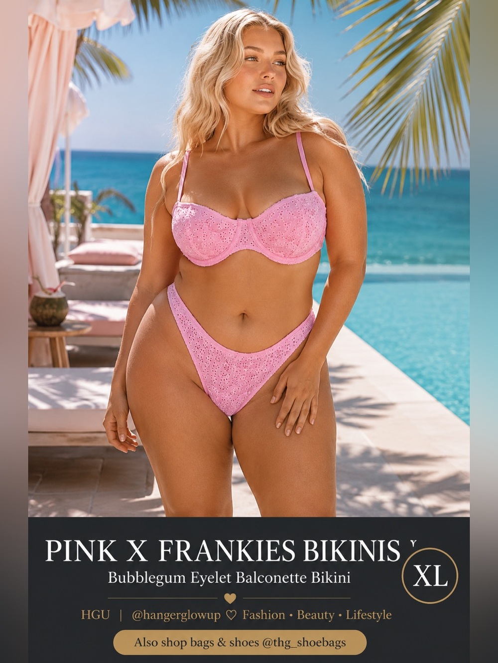 PINK x Frankies Bikinis Eyelet Balconette Bikini Set NWT XL